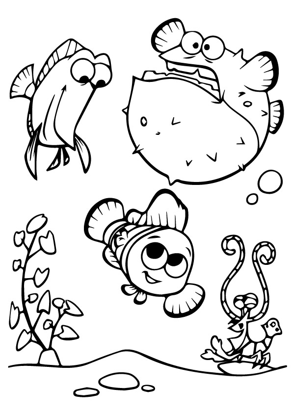 Dibujo de Nemo Feliz con Amigos para Colorear