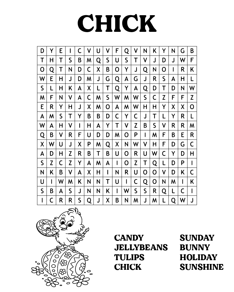 Dibujo de Easter Word Searches Chick Coloring Page para Colorear