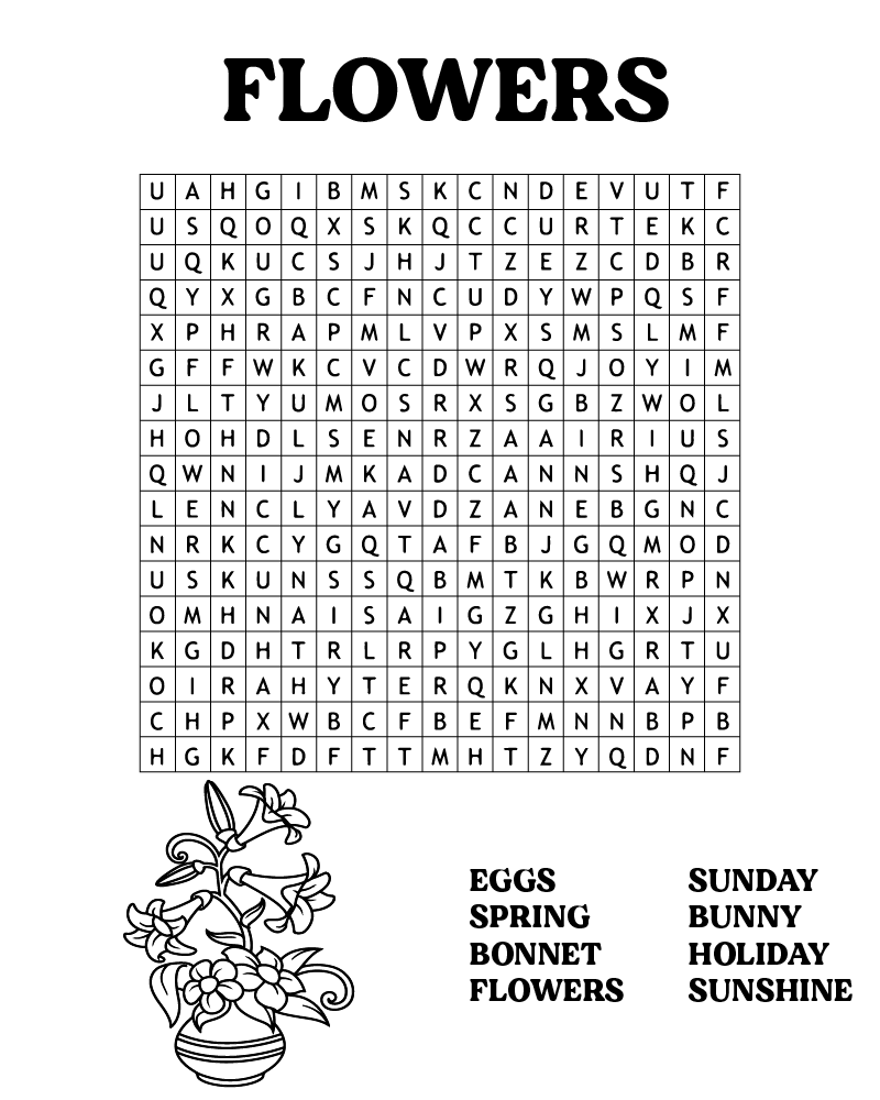 Dibujo de Easter Word Searches Flowers Coloring Page para Colorear