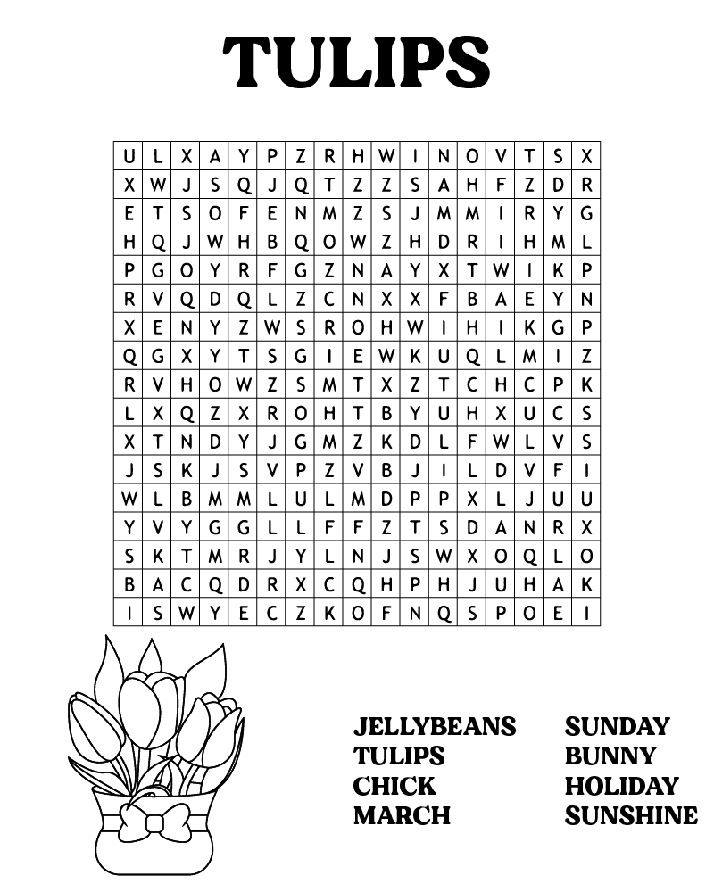 Dibujo de Easter Word Searches Tulips Coloring Page para Colorear