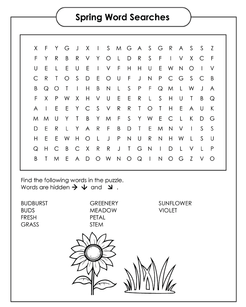 Dibujo de Spring Word Searches Free Printable Coloring Page para Colorear