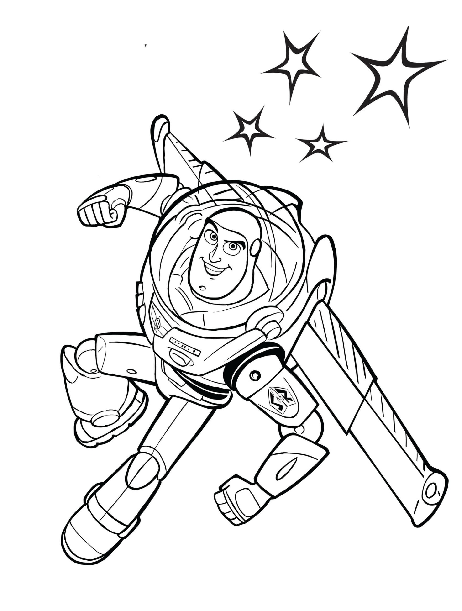 Dibujo de Ataque de Buzz Lightyear con Estrellas Scaled para Colorear
