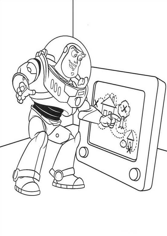 Dibujo de Buzz Lightyear Jugando Videojuegos para Colorear