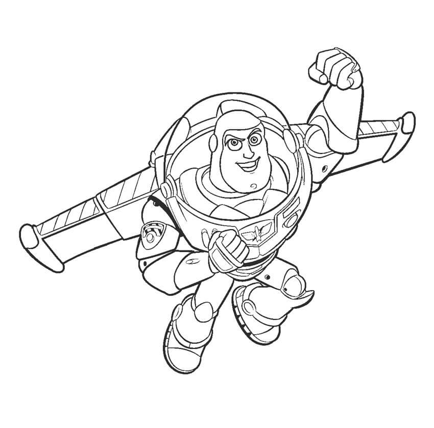 Dibujo de Buzz Lightyear Volador y Punetazo para Colorear