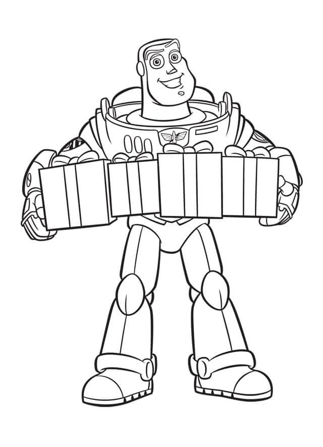 Dibujo de Buzz Lightyear con Regalos para Colorear