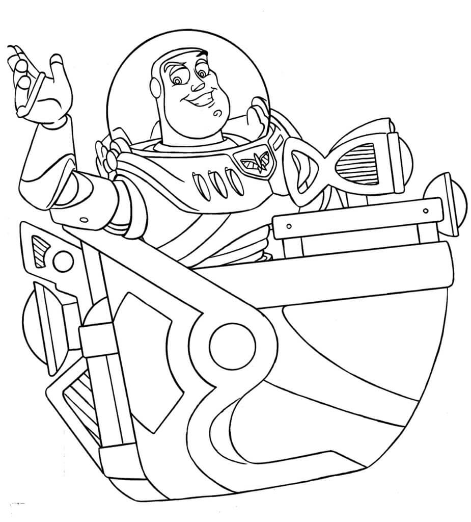 Dibujo de Buzz Lightyear en Nave Espacial para Colorear