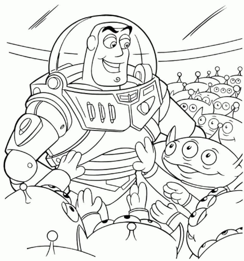 Dibujo de Buzz Lightyear y Extraterrestres para Colorear
