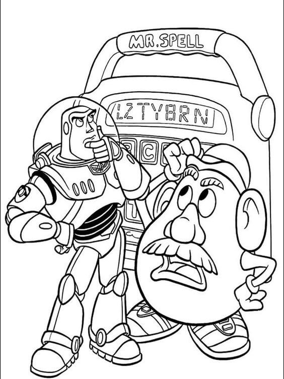 Dibujo de Buzz Lightyear y el Sr Cara de Patata para Colorear