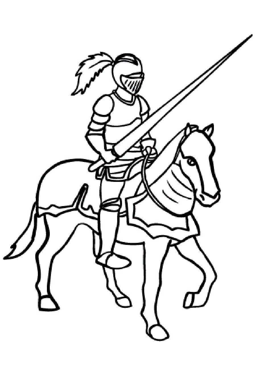 Dibujo de Caballero a Caballo Peleando para Colorear