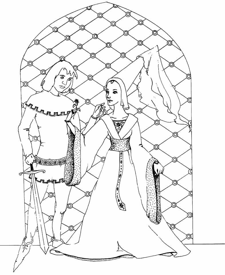 Dibujo de Caballero y Princesa para Colorear