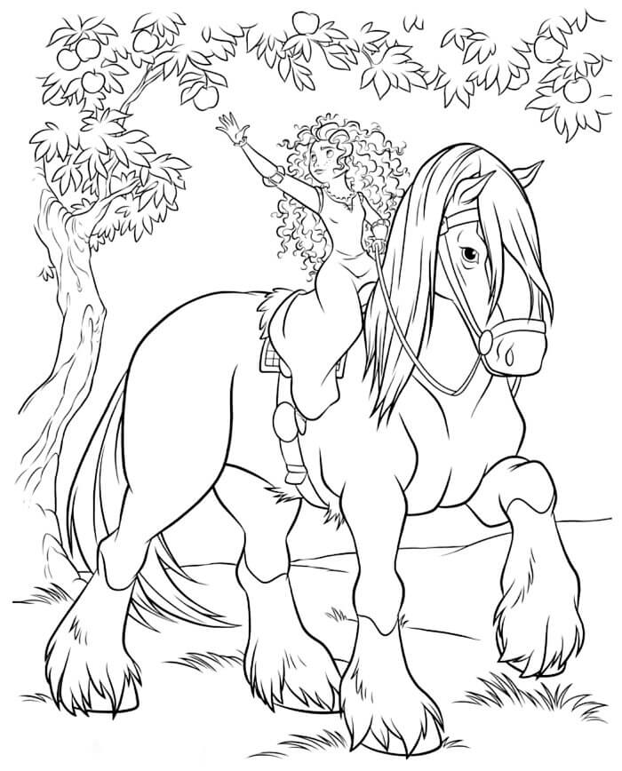 Dibujo de Barbie Caballo y árboles Frutales para Colorear