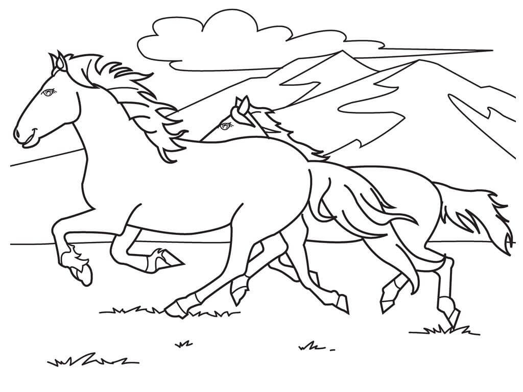 Dibujo de Dos Caballos Corriendo para Colorear