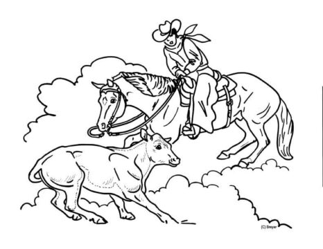 Dibujo de Hombre Montando un Caballo y una Vaca para Colorear