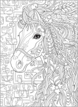 Dibujo de Mandala Cara del Caballo para Colorear