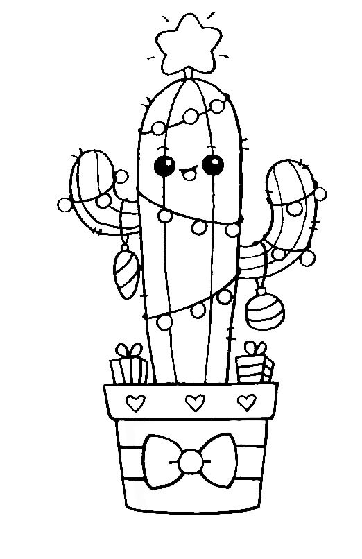 Dibujo de Árbol de Navidad de Cactus para Colorear