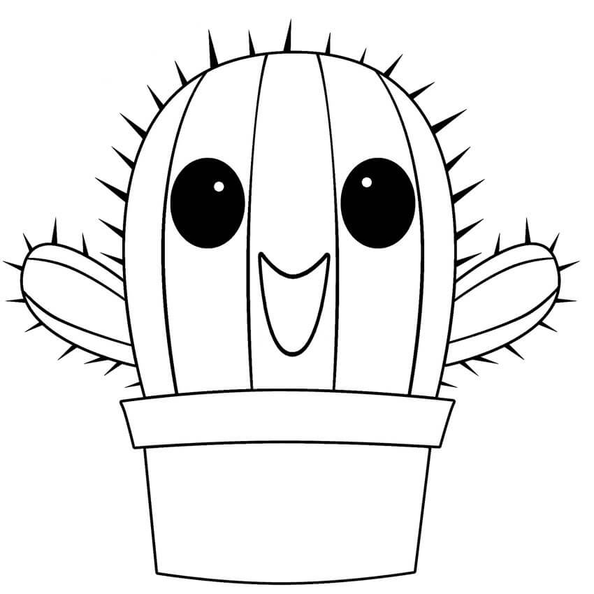 Dibujo de Cactus en Maceta Divertido para Colorear