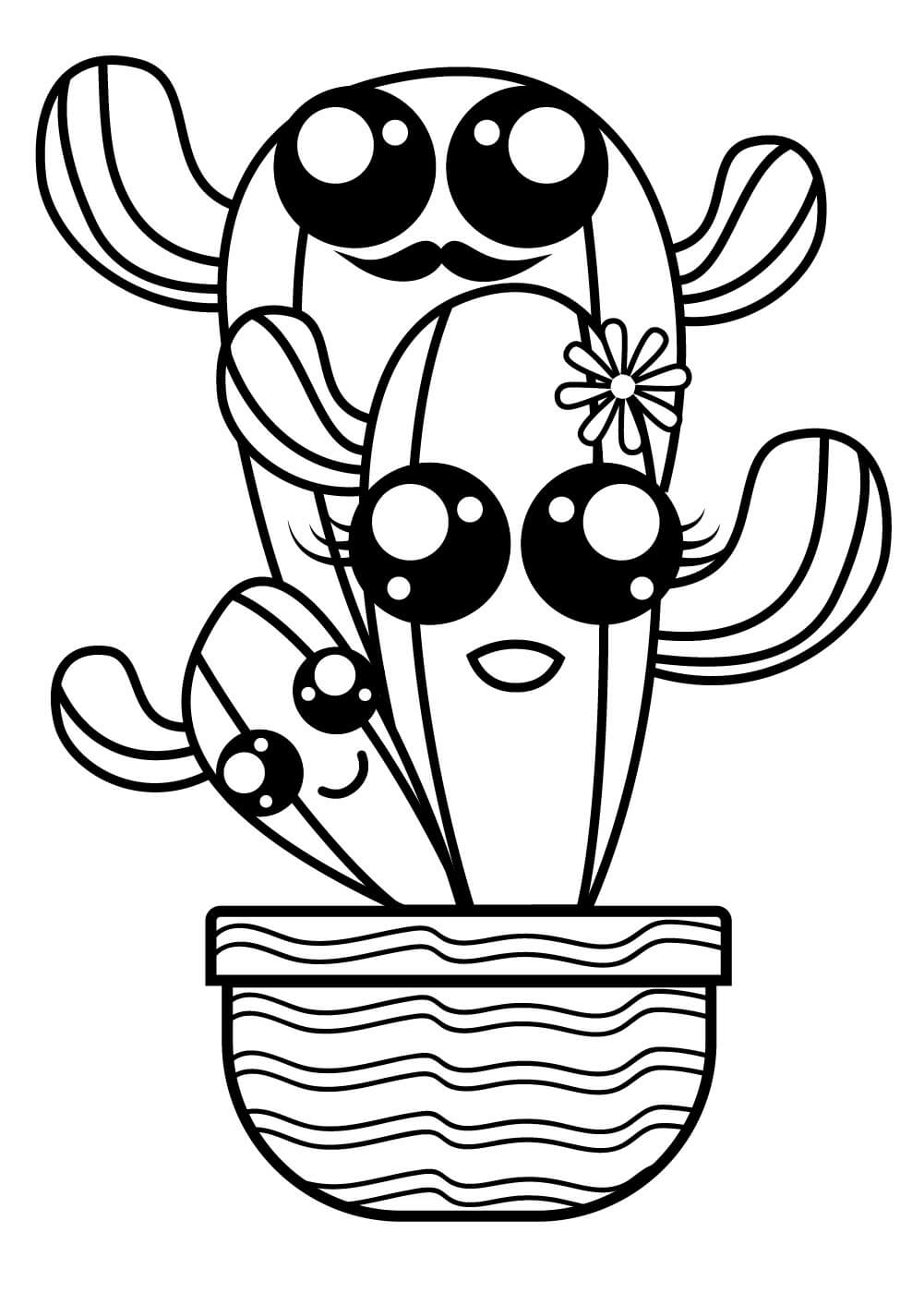 Dibujo de Cactus en Maceta Kawaii para Colorear