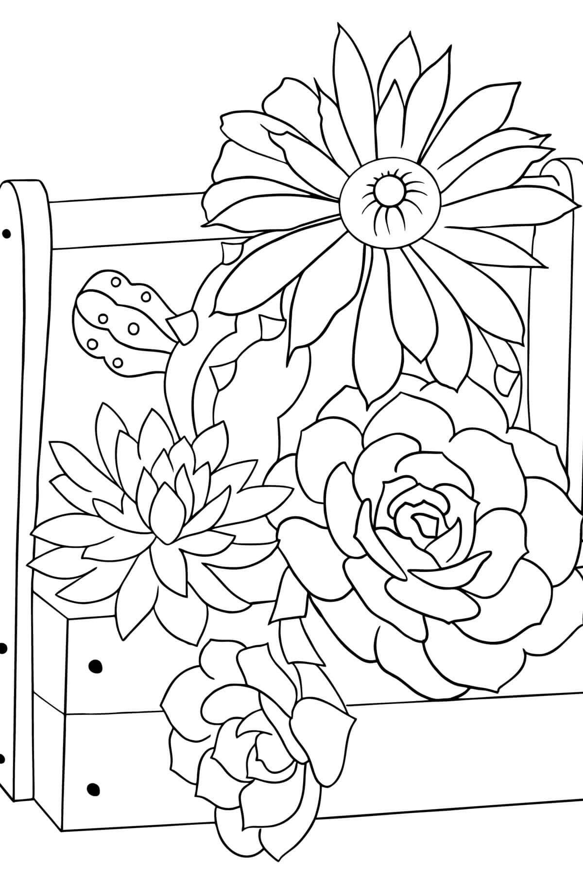 Dibujo de Cuatro Flores de Cacto para Colorear