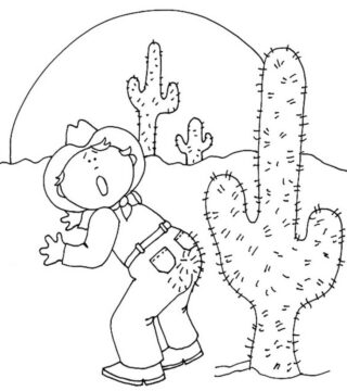 Dibujo de Hombre Apunalado por un Cactus para Colorear
