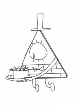 Dibujo de Bill Cipher Sosteniendo Pastel de Cumpleaos para Colorear