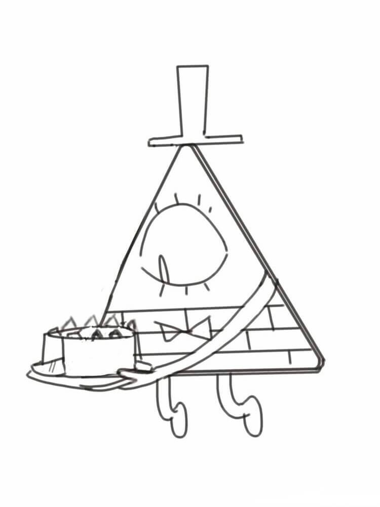 Dibujo de Bill Cipher Sosteniendo Pastel de Cumpleaos para Colorear