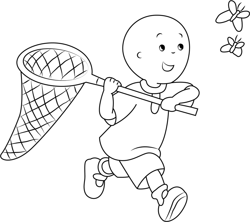 Dibujo de Caillou Atrapando Mariposas para Colorear