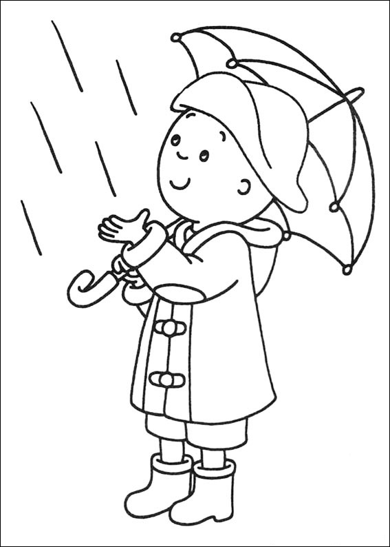 Dibujo de Caillou Bajo la Lluvia para Colorear