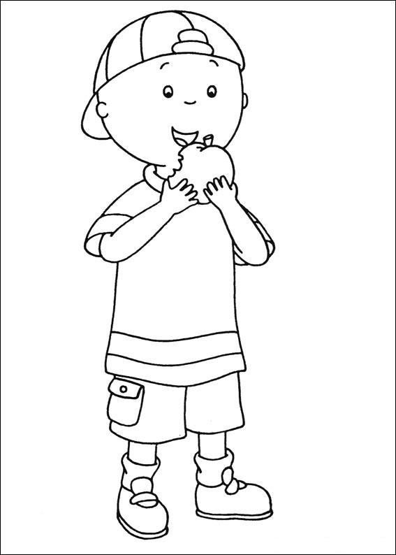 Dibujo de Caillou Comiendo Manzana para Colorear