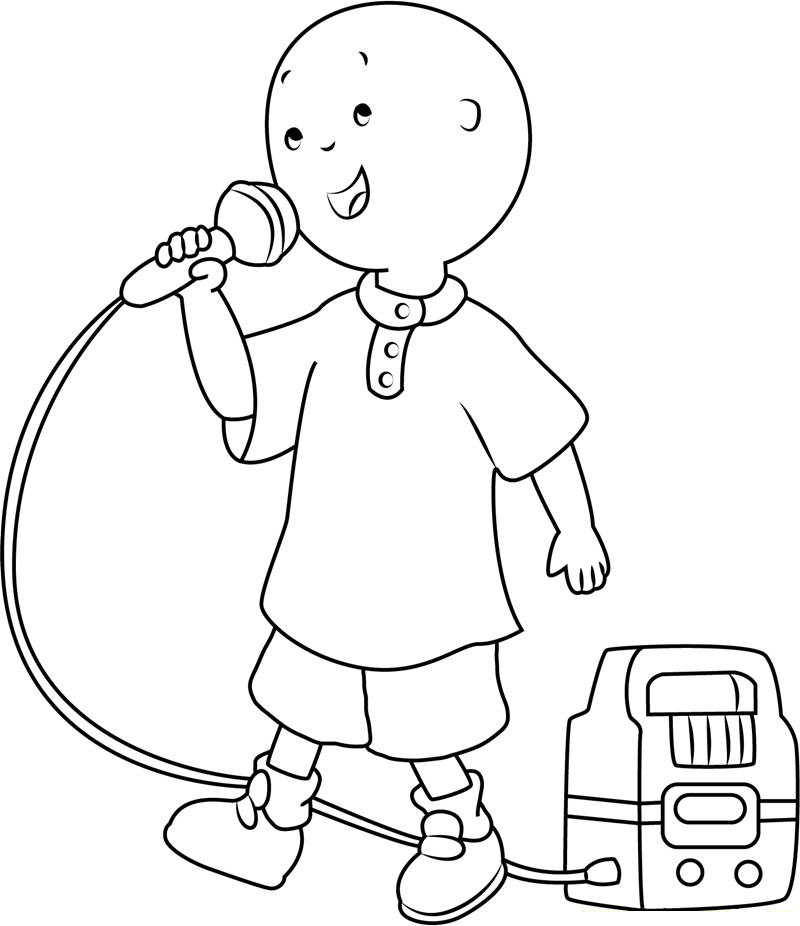 Dibujo de Caillou Esta Cantando para Colorear