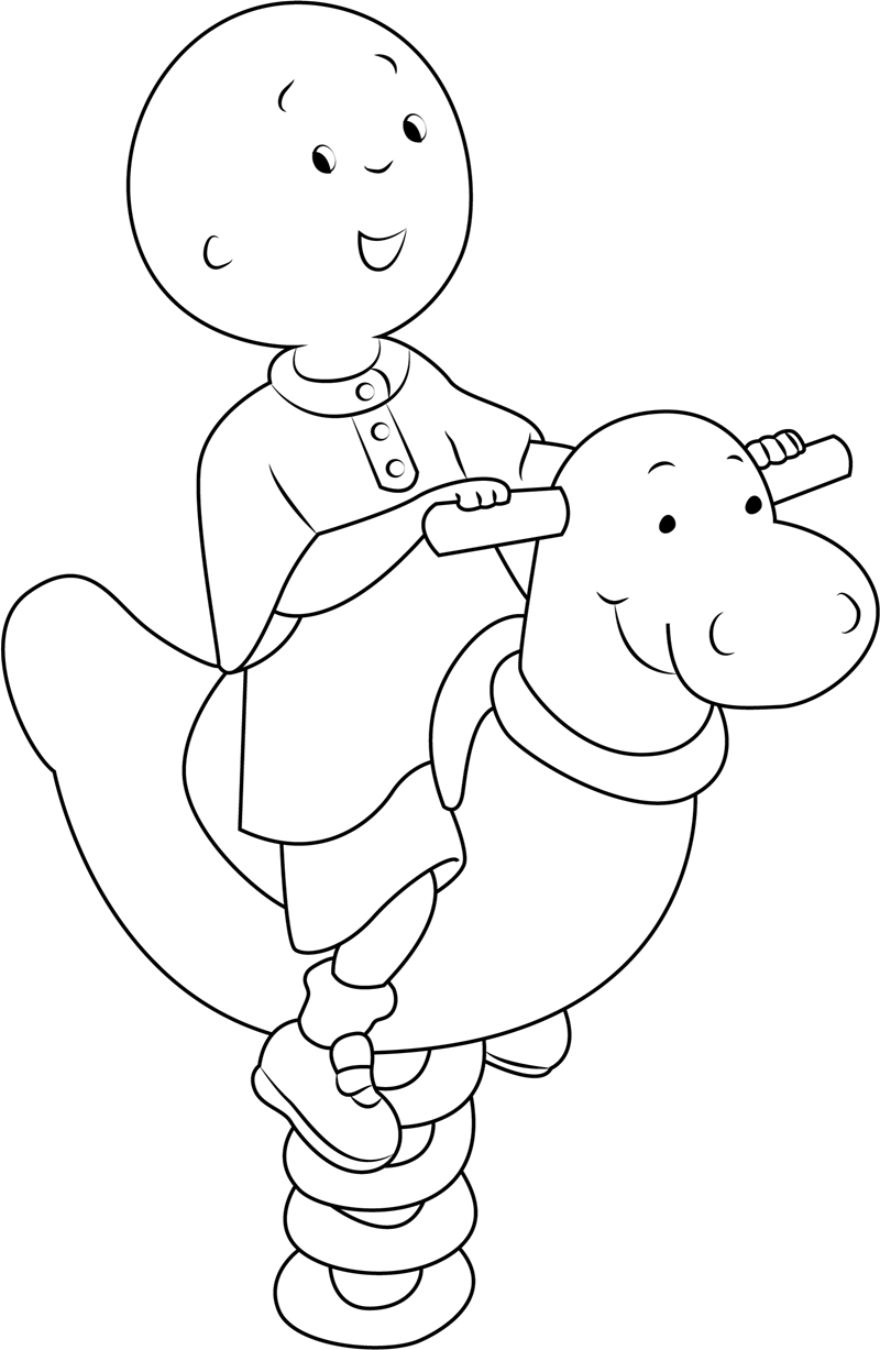 Dibujo de Caillou Jugando Jinete de Primavera para Colorear