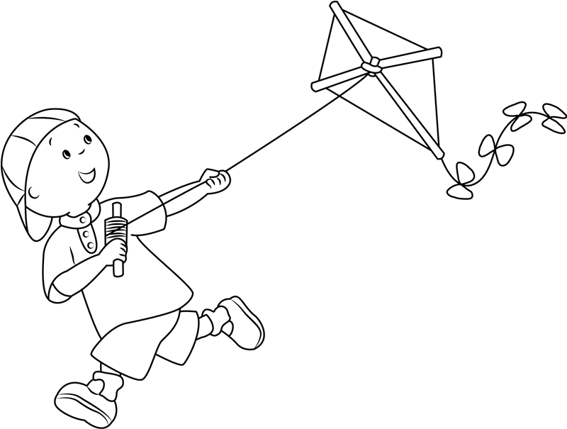 Dibujo de Caillou Volando una Cometa para Colorear