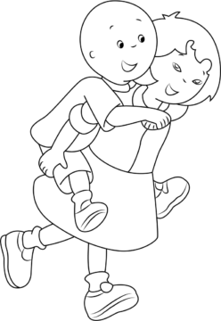 Dibujo de Sarah Llevando a Caillou a Cuestas para Colorear