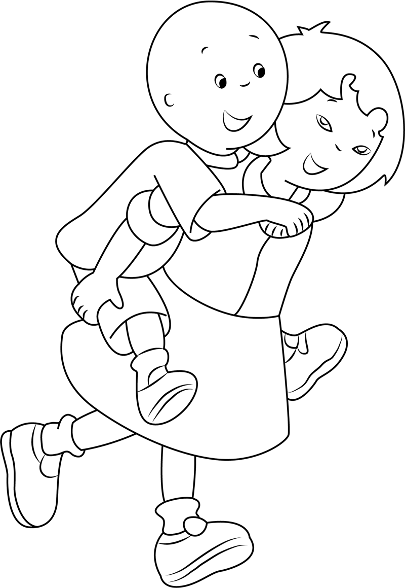 Dibujo de Sarah Llevando a Caillou a Cuestas para Colorear
