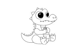 Dibujo de Cocodrilo Chibi Sentado para Colorear
