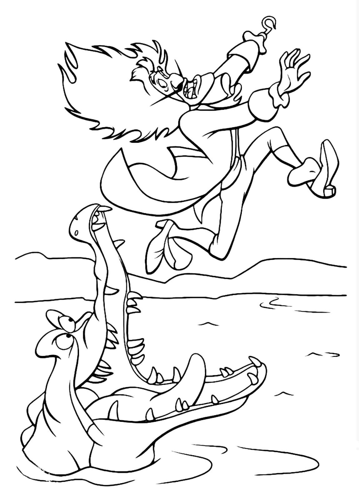 Dibujo de Cocodrilo Muerde el Capitn Hook para Colorear