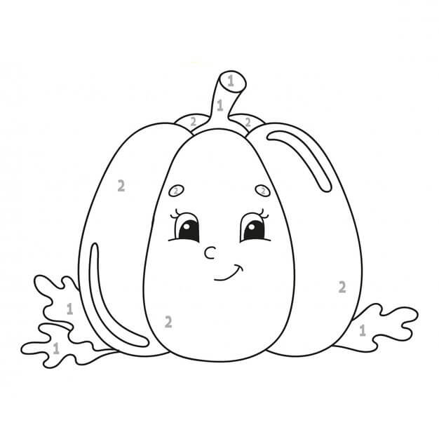 Dibujo de Colorear por números una Calabaza Sonriente para Colorear