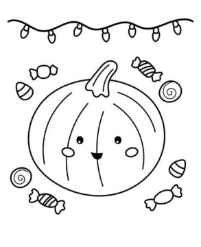 Dibujo de Linda Calabaza con Caramelo para Colorear