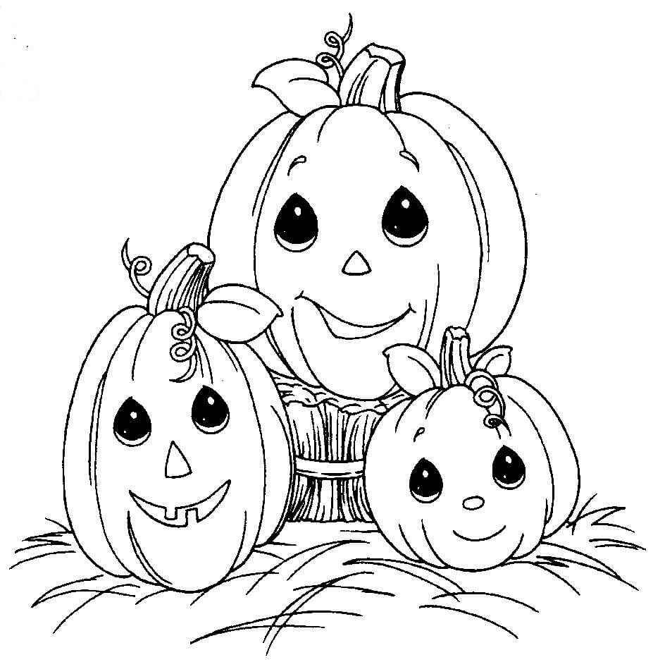 Dibujo de Sonriendo Tres Calabazas para Colorear