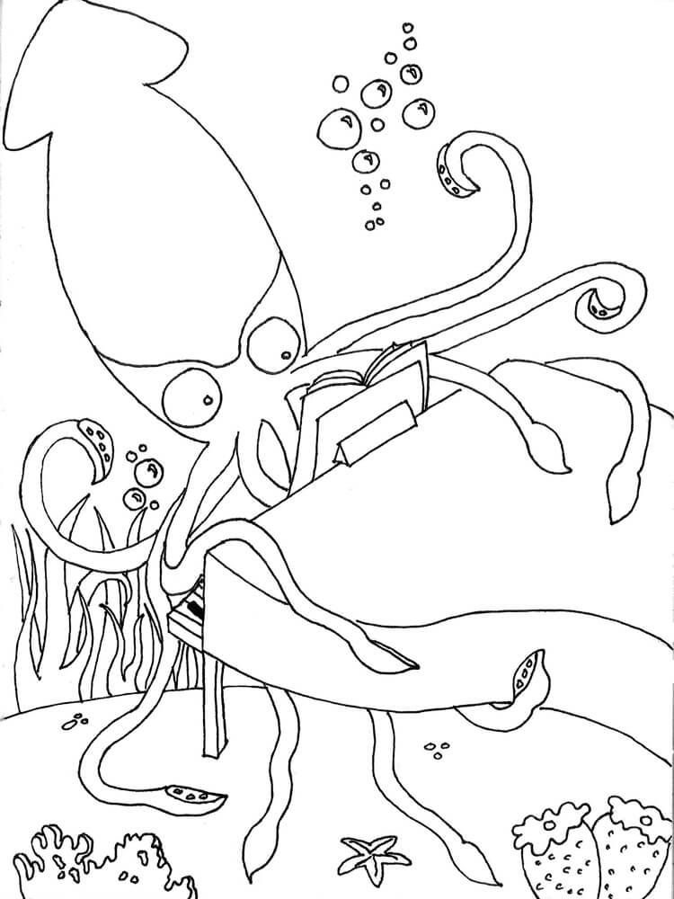 Dibujo de Calamar de Dibujos Animados para Colorear