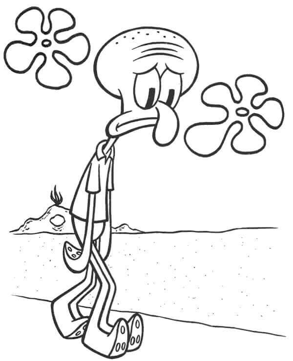 Dibujo de Tentculos de Calamardo Triste para Colorear