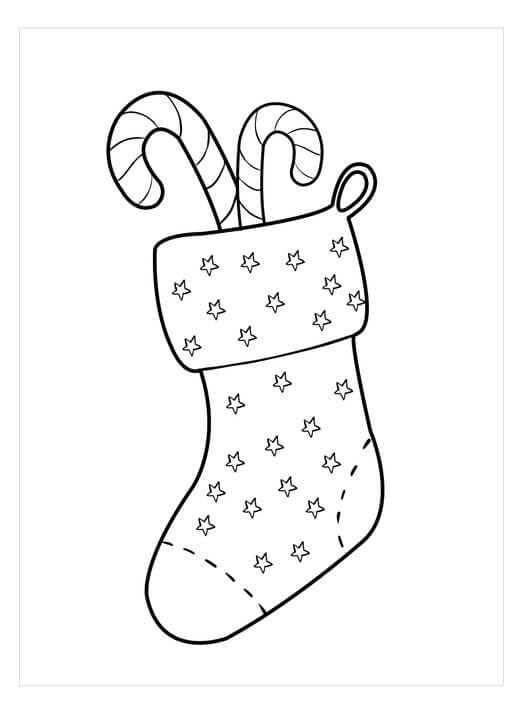 Dibujo de Caramelo en Calcetn para Colorear