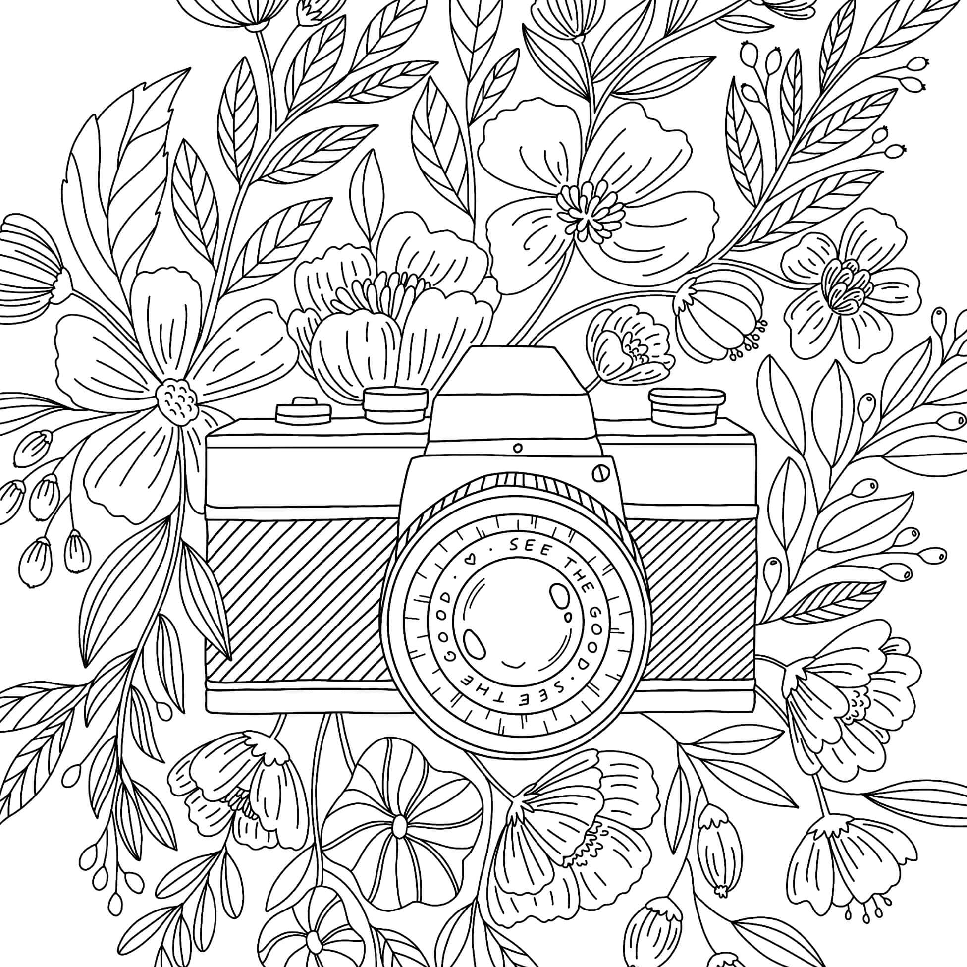 Dibujo de Cmara con Flor para Colorear