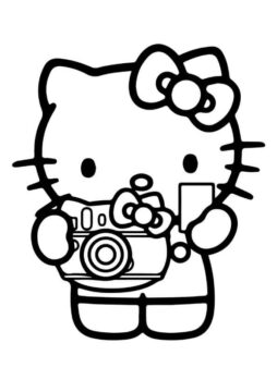 Dibujo de Hello Kitty Sosteniendo la Cmara para Colorear