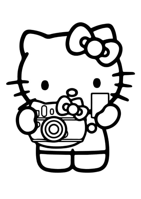 Dibujo de Hello Kitty Sosteniendo la Cmara para Colorear
