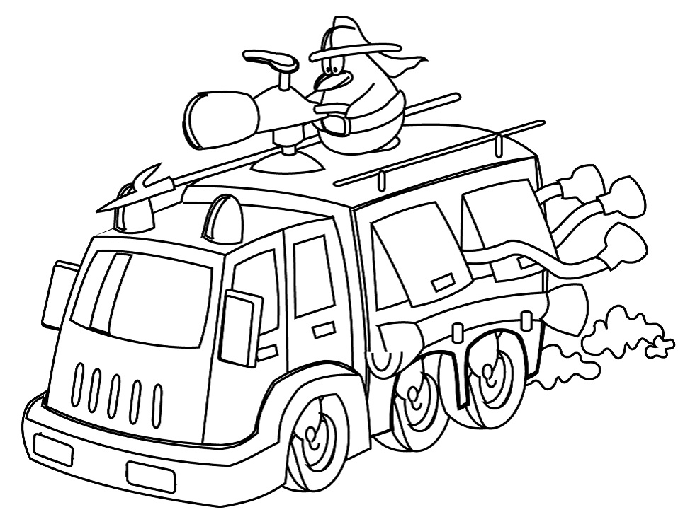 Dibujo de Camión de Bomberos de Dibujos Animados para Colorear