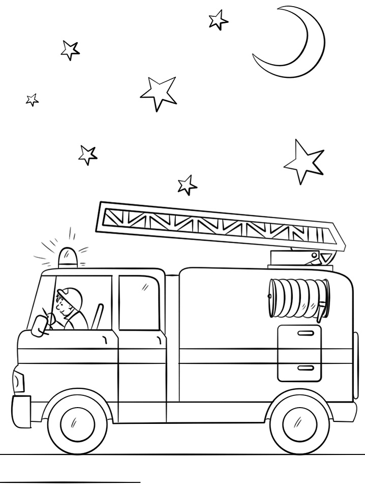 Dibujo de Camión de Bomberos en acción para Colorear