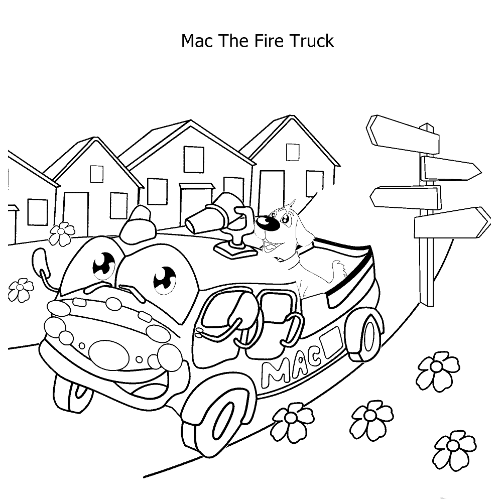Dibujo de Mac el camión de Bomberos para Colorear