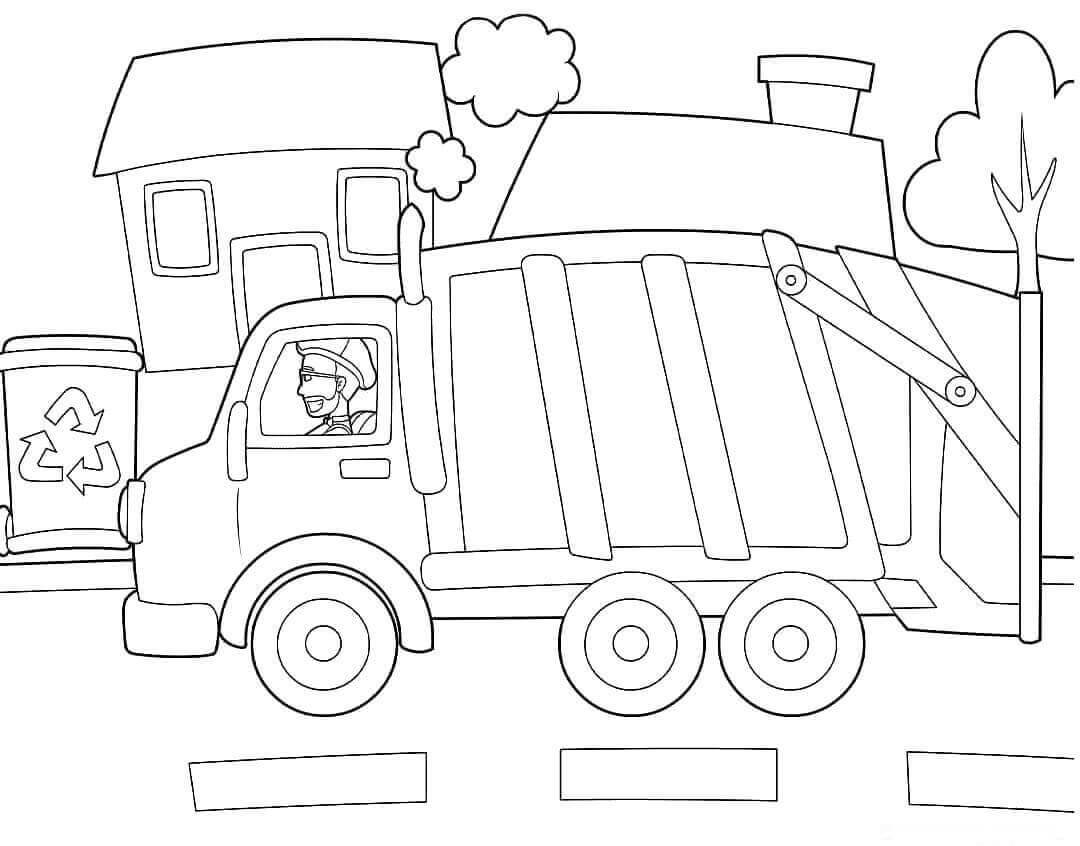 Dibujo de Blippi Conduciendo un Camin de Basura para Colorear