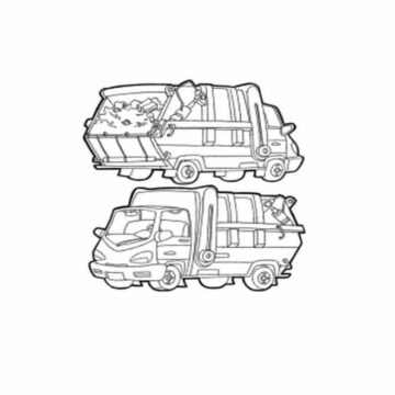 Dibujo de Imprimible Dos Pequeos Camiones de Basura para Colorear