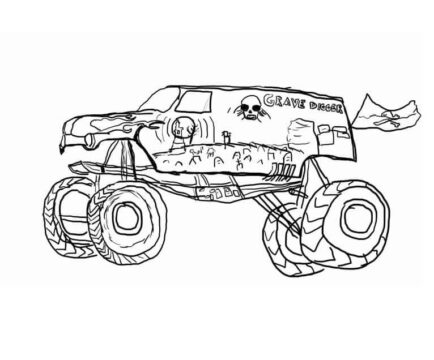 Dibujo de Excavadora de Tumbas de Camin Monstruo para Colorear